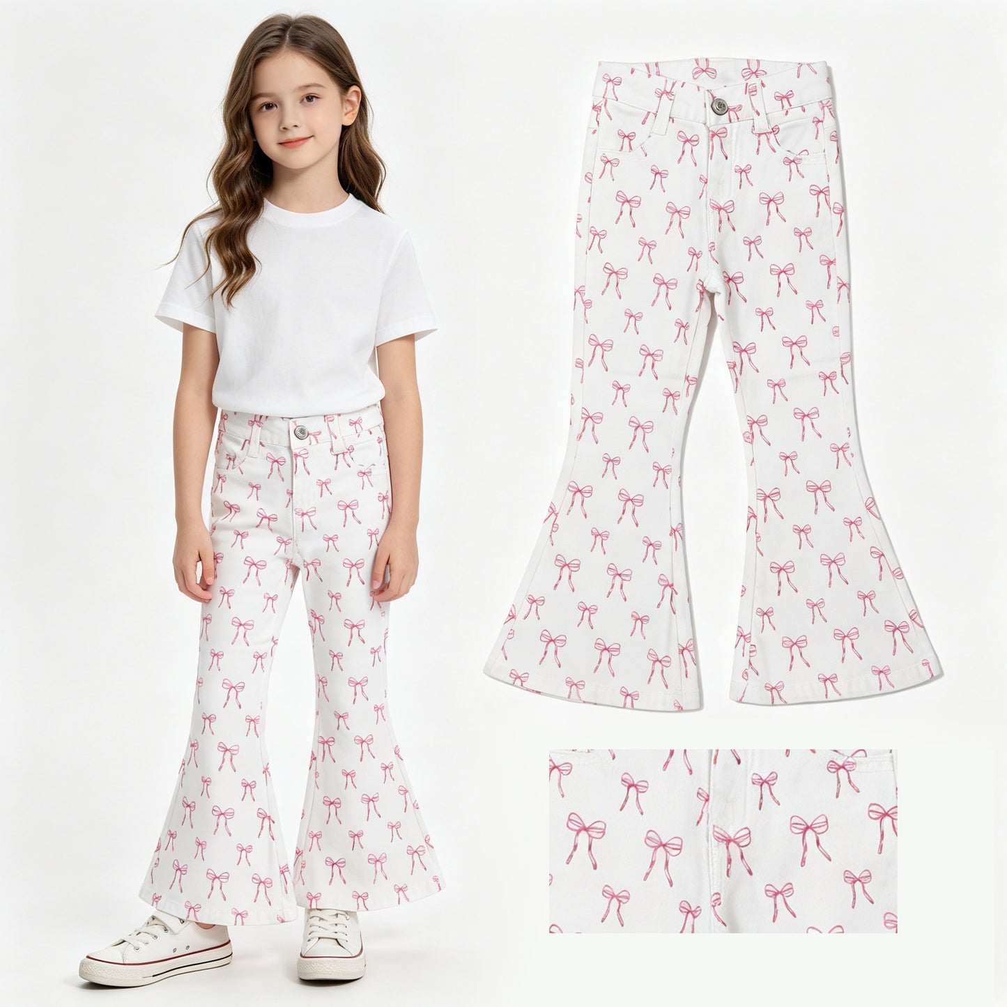 P1042 BOW  girl denim jeans 202605 RTS