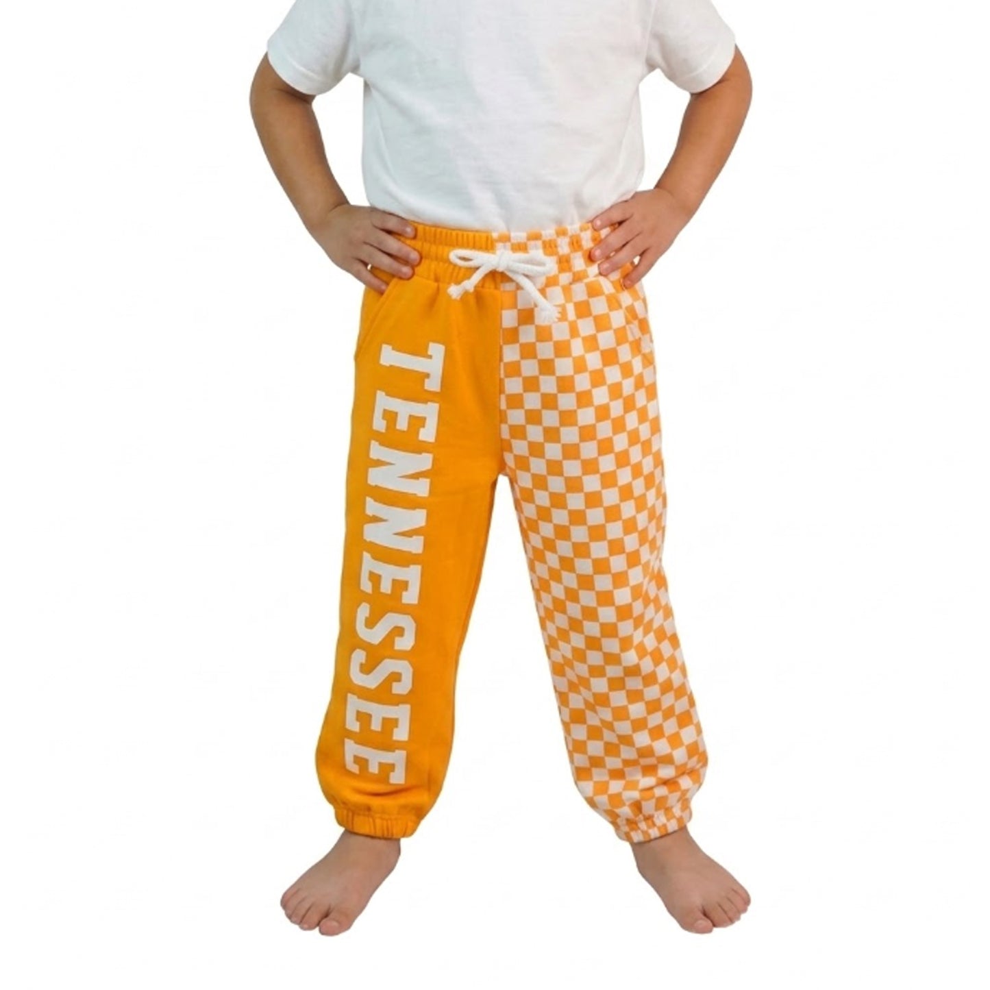 RTS P1058 vinyl Kids Letter Graphic Checkered Flared Pants 202608