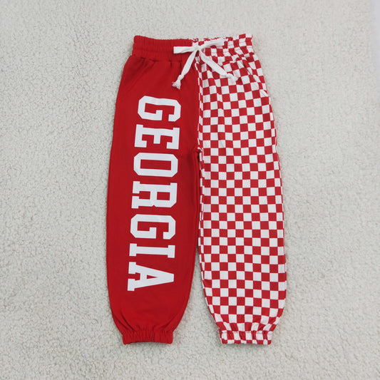NO MOQ RTS P1063-vinyl Georgia Checkered Pants Red Vinyl Single Long Pants