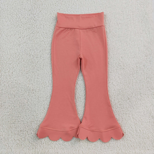 P1076  pink cotton solid girls scallop Pants 202608 RTS