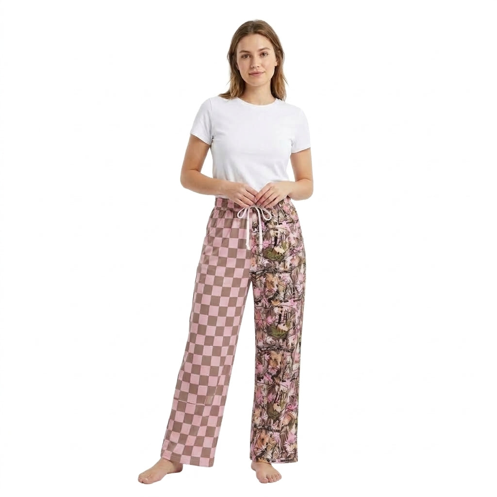 NO MOQ RTS P1094 fall plaid adult WOMEN camo leaves pants woman long pajamas 202608