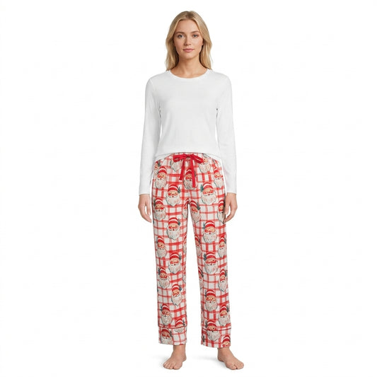NO MOQ RTS P1096-women (2) Women Clothes Red Plaid Santa Claus Print Long Pants 202609