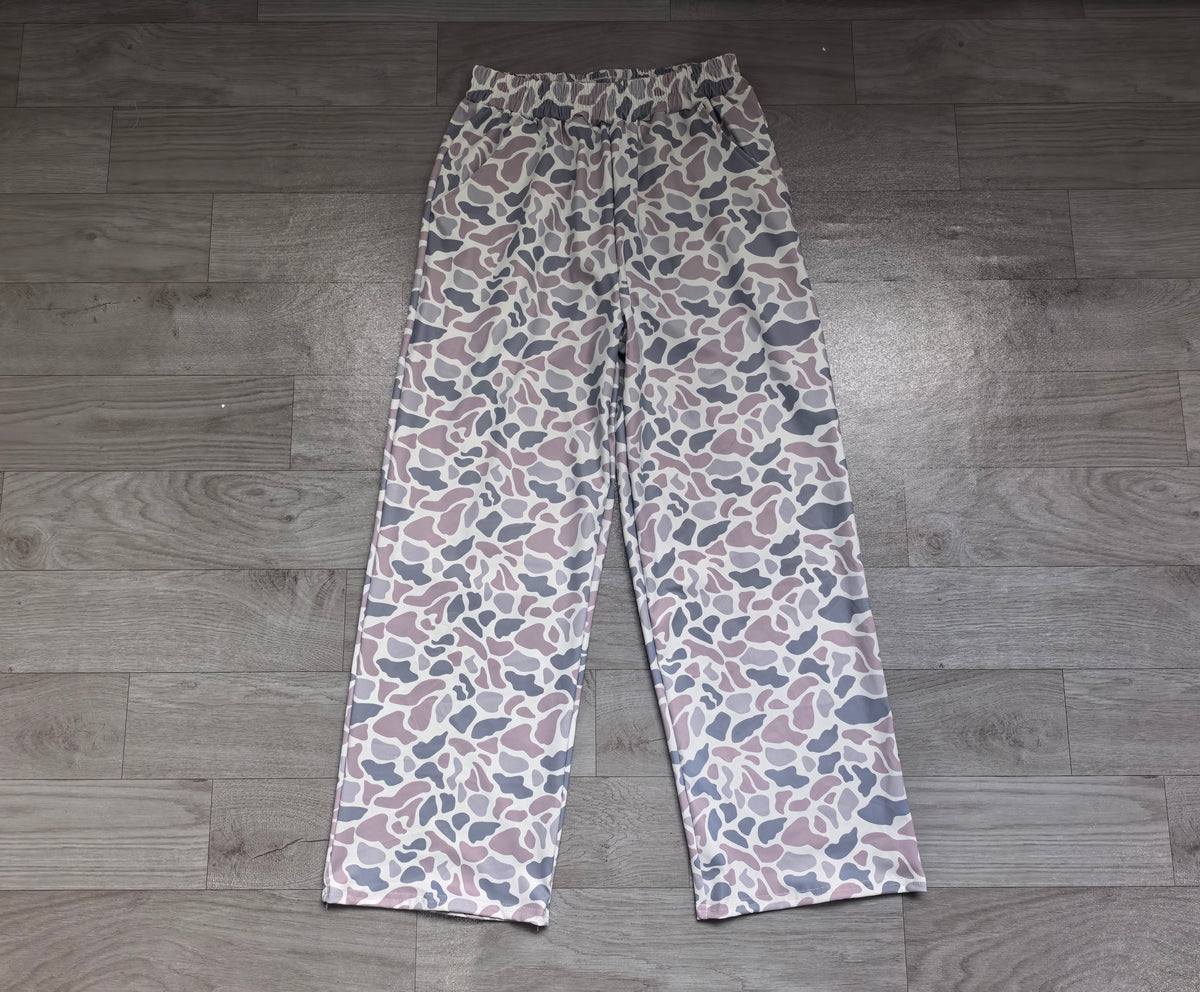 Sample-Real Pics P1108 Women Clothes Retro Cow Camo Mixed Print Sleeveless Elastic Waist Wide Leg Pants