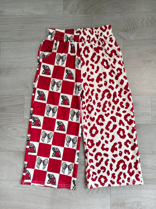 Preorder P1123 Alabama A Team Print Kids Asymmetric Check Wide Leg Pants Drawstring Casual Pants kid outfit 202608