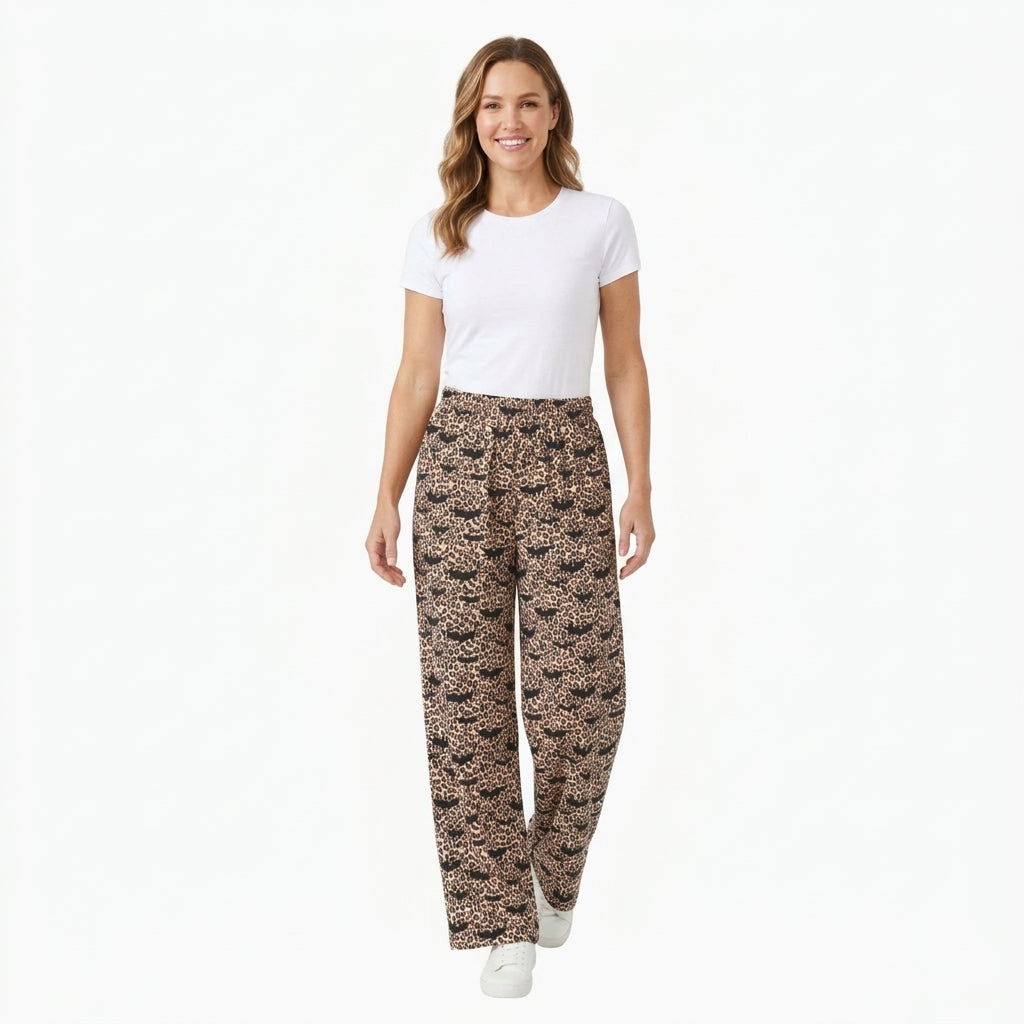 NO MOQ RTS P1129-women (2) Women Clothes Leopard Bat Print Long Pants 202609