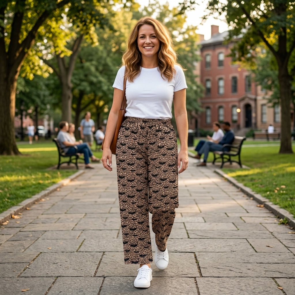 NO MOQ RTS P1129-women (2) Women Clothes Leopard Bat Print Long Pants 202609