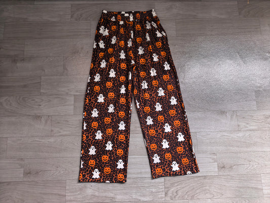 Sample-Real Pics P1131 women Clothes Halloween Ghost Pumpkin Leopard Mixed Print Long Wide Leg Pants