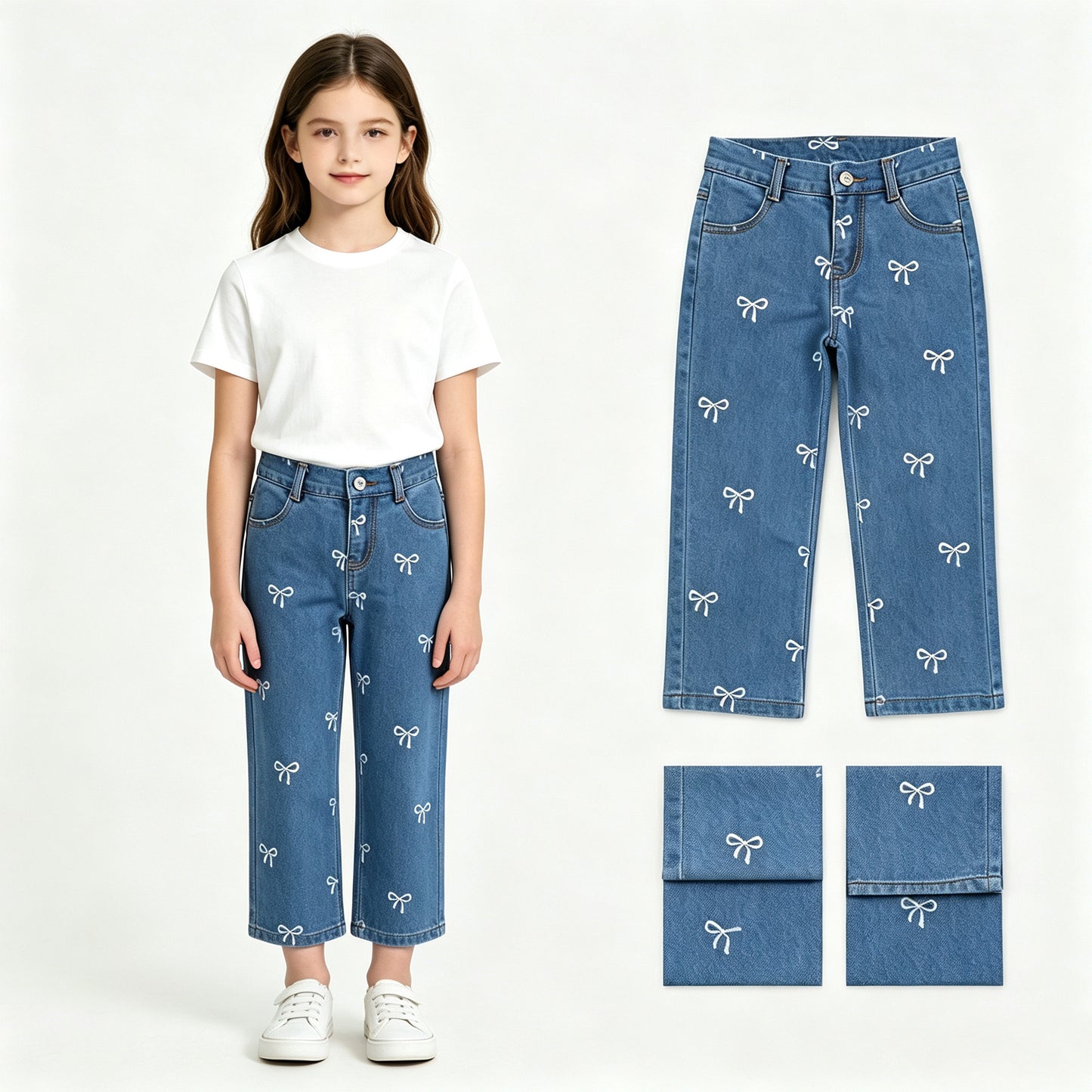 P1149 blue bow boy denim jeans Pants 202608 RTS