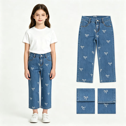 P1149 blue bow boy denim jeans Pants 202608 RTS