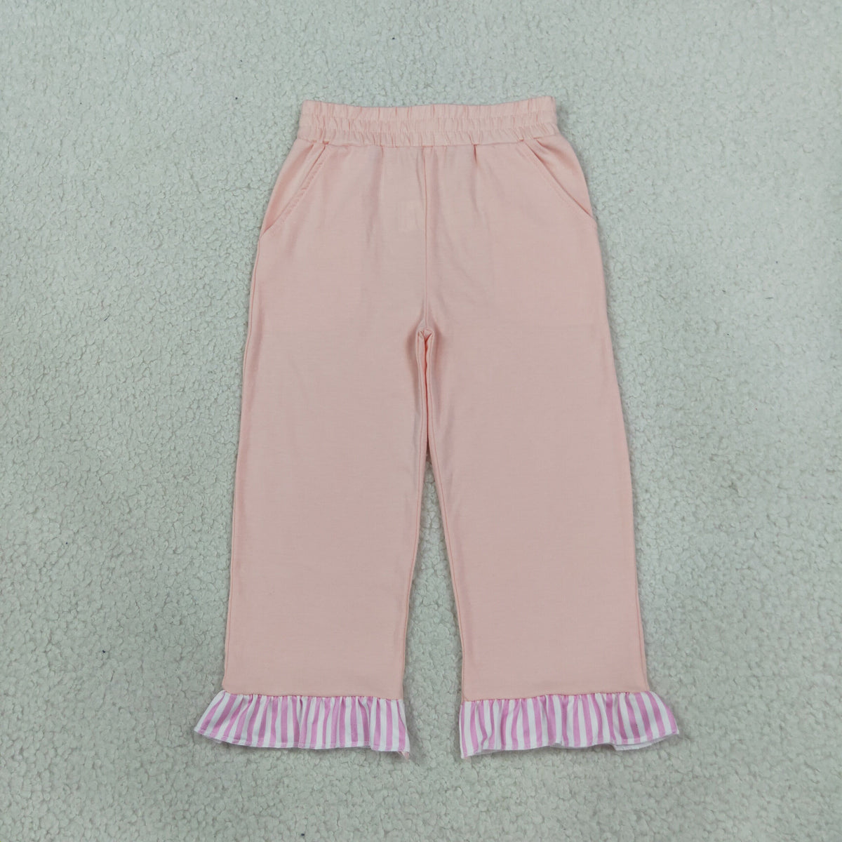 RTS NO MOQ P1151 Baby Girl Clothes Solid Light Pink Plain Print Long Ruffle Hem Pant