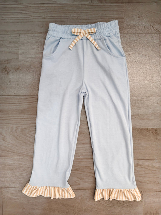 Sample-Real Pics P1152 Baby Girl Clothes Solid Light Blue Plain Print Long Ruffle Hem Pant
