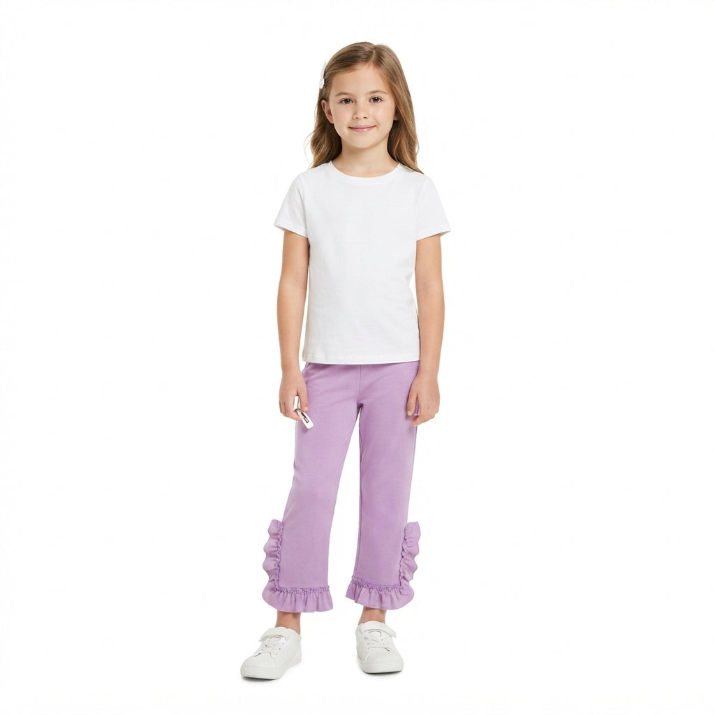 NO MOQ RTS P1162 Baby Girl Clothes Solid Color Print Long Sleeve Ruffle Flare Pants