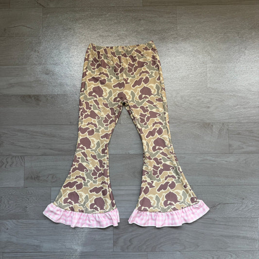 Sample-Real Pics P1183 Baby Girl Clothes Camo Mixed Print Ruffle Hem Flare Bell Bottom Pants