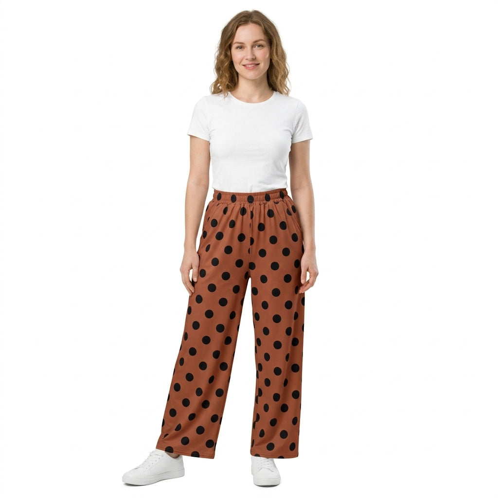 NO MOQ RTS P1250 Women Clothes Brown Black Polka Dot Print Straight Long Pants 202610