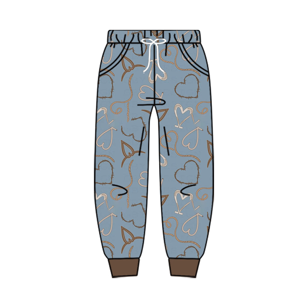 Preorder (moq 5) P1292 Baby Girl Clothes Light Blue Bow Mixed Print Long Sleeve Jogger Pant
