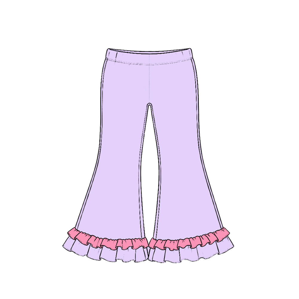 Preorder (moq 5) P1303 Baby Girl Clothes Solid Lavender Plain Print Long Sleeve Ruffle Flare Pants