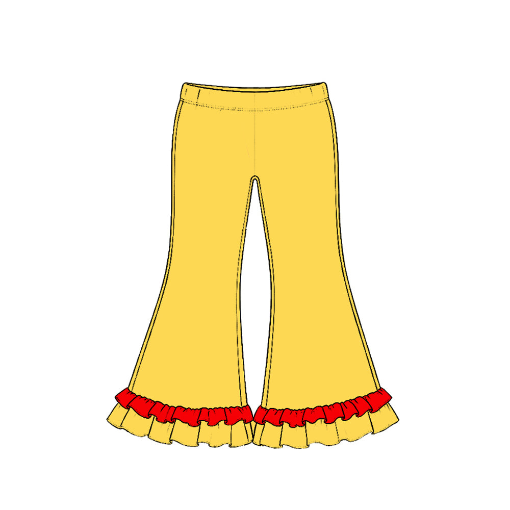 Preorder (moq 5) P1305 Baby Girl Clothes Solid Yellow Plain Print Long Sleeve Ruffle Flare Pants