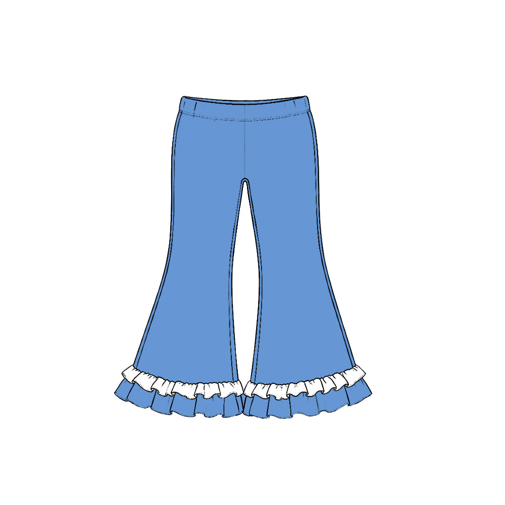 Preorder (moq 5) P1306 Baby Girl Clothes Two Tone Layer Ruffle Hem Solid Flare Pant