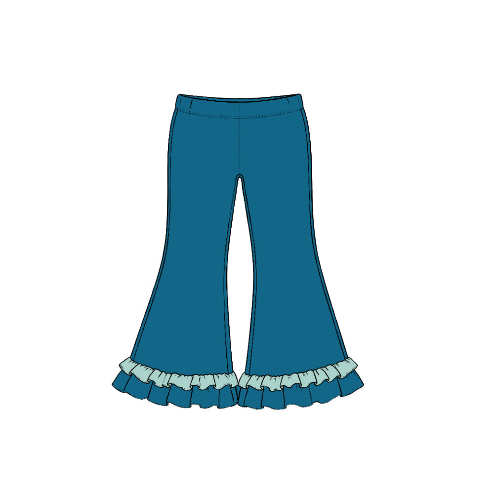 Preorder (moq 5) P1307 Baby Girl Clothes Contrast Light Edge Ruffle Trim Flare Leg Pant