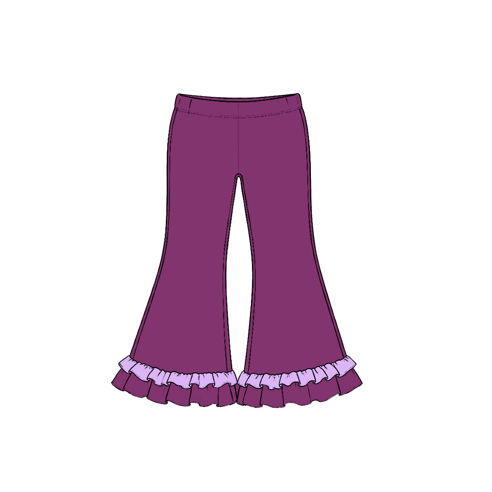 Preorder (moq 5) P1308 Baby Girl Clothes Pastel Purple Frill Cuff Solid Flare Pant