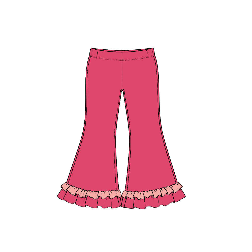Preorder (moq 5) P1309 Baby Girl Clothes Hot Pink Double Ruffle Bottom Flare Pant