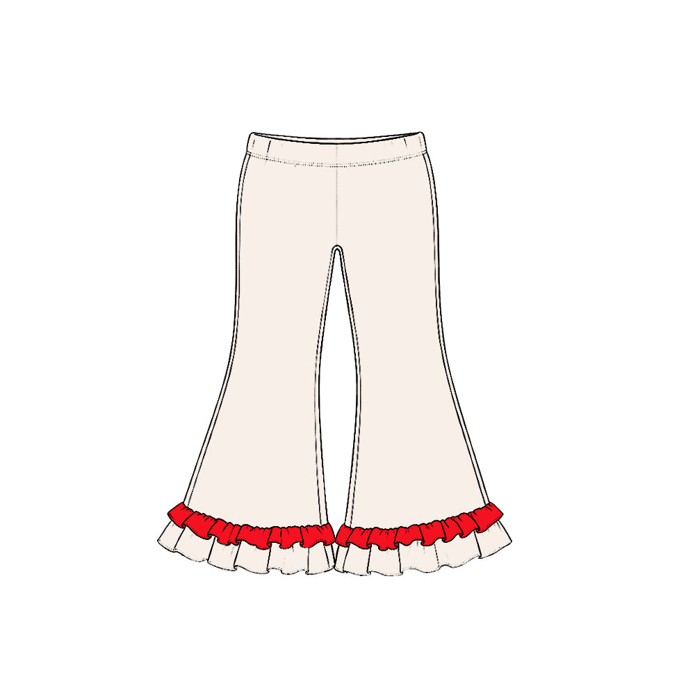 Preorder (moq 5) P1310 Baby Girl Clothes Cream Base Red Contrast Ruffle Hem Flare Pant