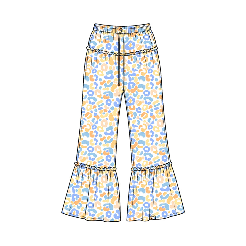 Preorder (moq 5) P1314 Baby Girl Clothes Blue Floral Print Long Sleeve Tiered Flare Pants