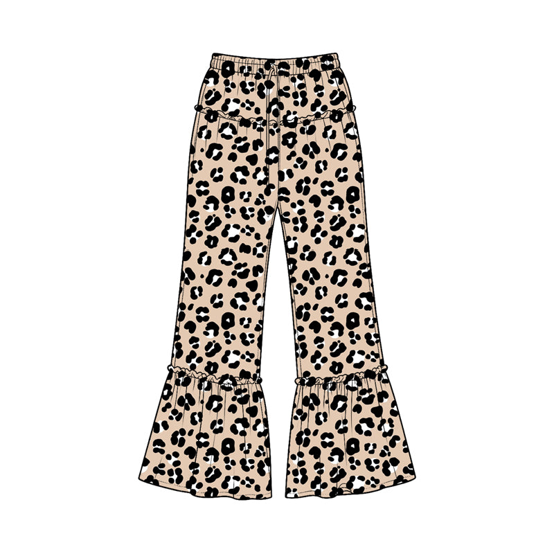 Preorder (moq 5) P1316 Baby Girl Clothes Leopard Print Long Sleeve Tiered Flare Pants