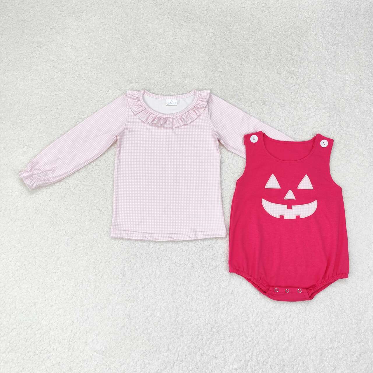 smile pumpkin LR1171组合 embroidery Halloween girl top and romper outfit set 202407 sibling