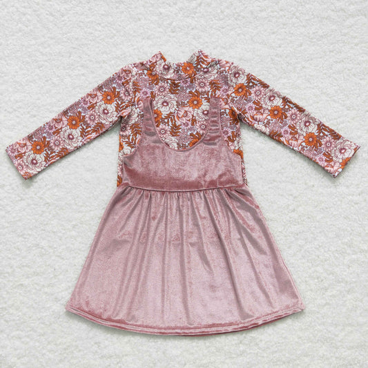 GLD0334组合 velvet flower top belt tie long sleeve girl jumpsuit overall outfit 20230904