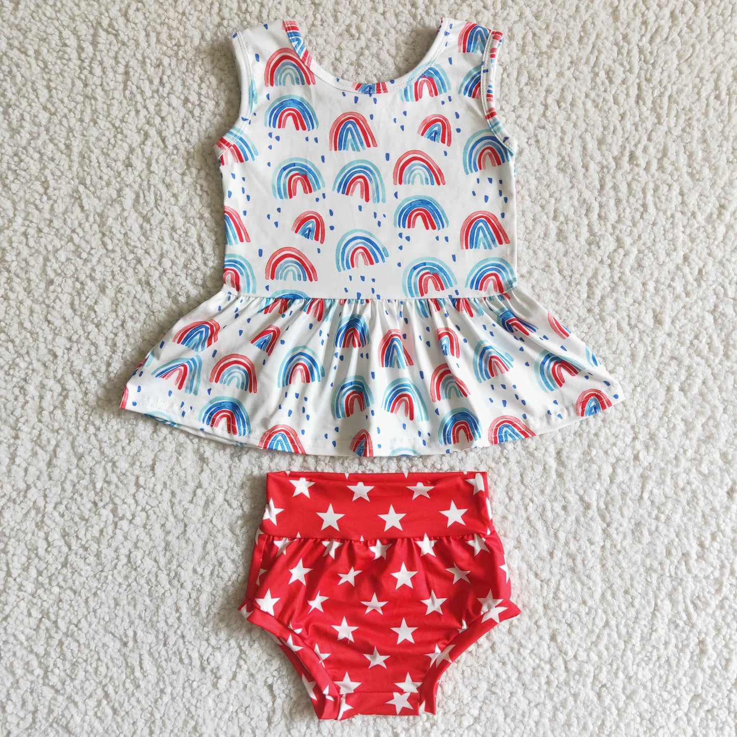 promotion price E3-15 ice pop sleeveless white star red bummie set girl outfits