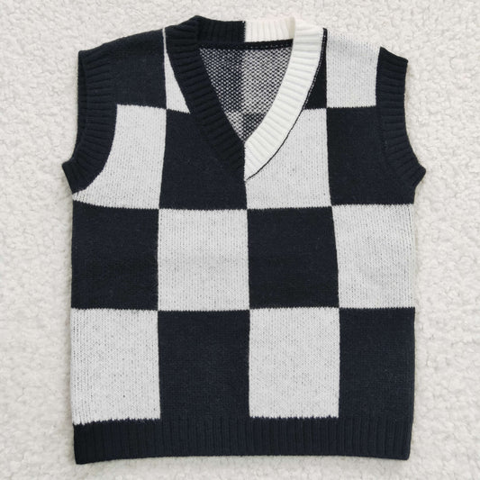 GT0187 GREEN CARTOON fashion checkerboard girl kids boy sweater short sleeve 20230523