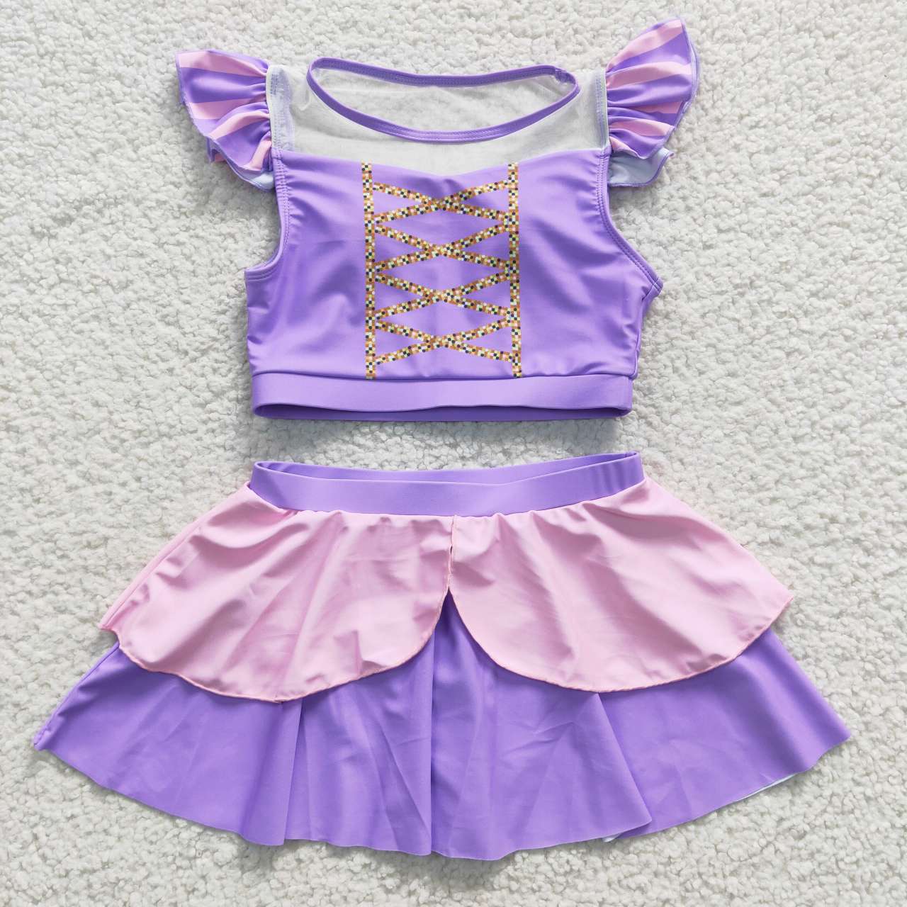 S0145 cartoon princess bathing suit purple ruffle girl swimwear 20230516 RTS