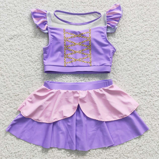 S0145 cartoon princess bathing suit purple ruffle girl swimwear 20230516 RTS