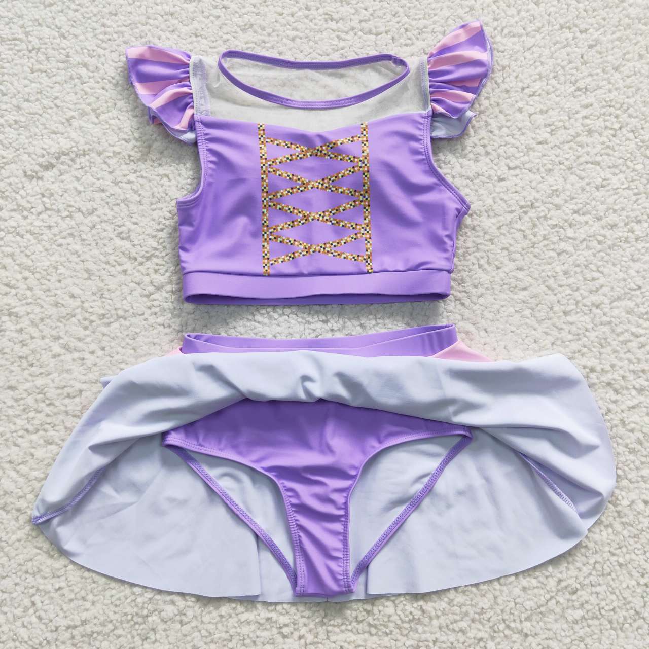 S0145 cartoon princess bathing suit purple ruffle girl swimwear 20230516 RTS