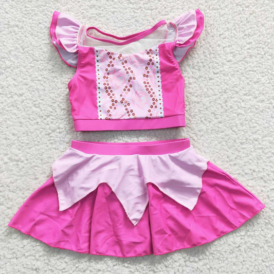 S0146 cartoon princess bathing suit purple ruffle girl swimwear 20230520 RTS