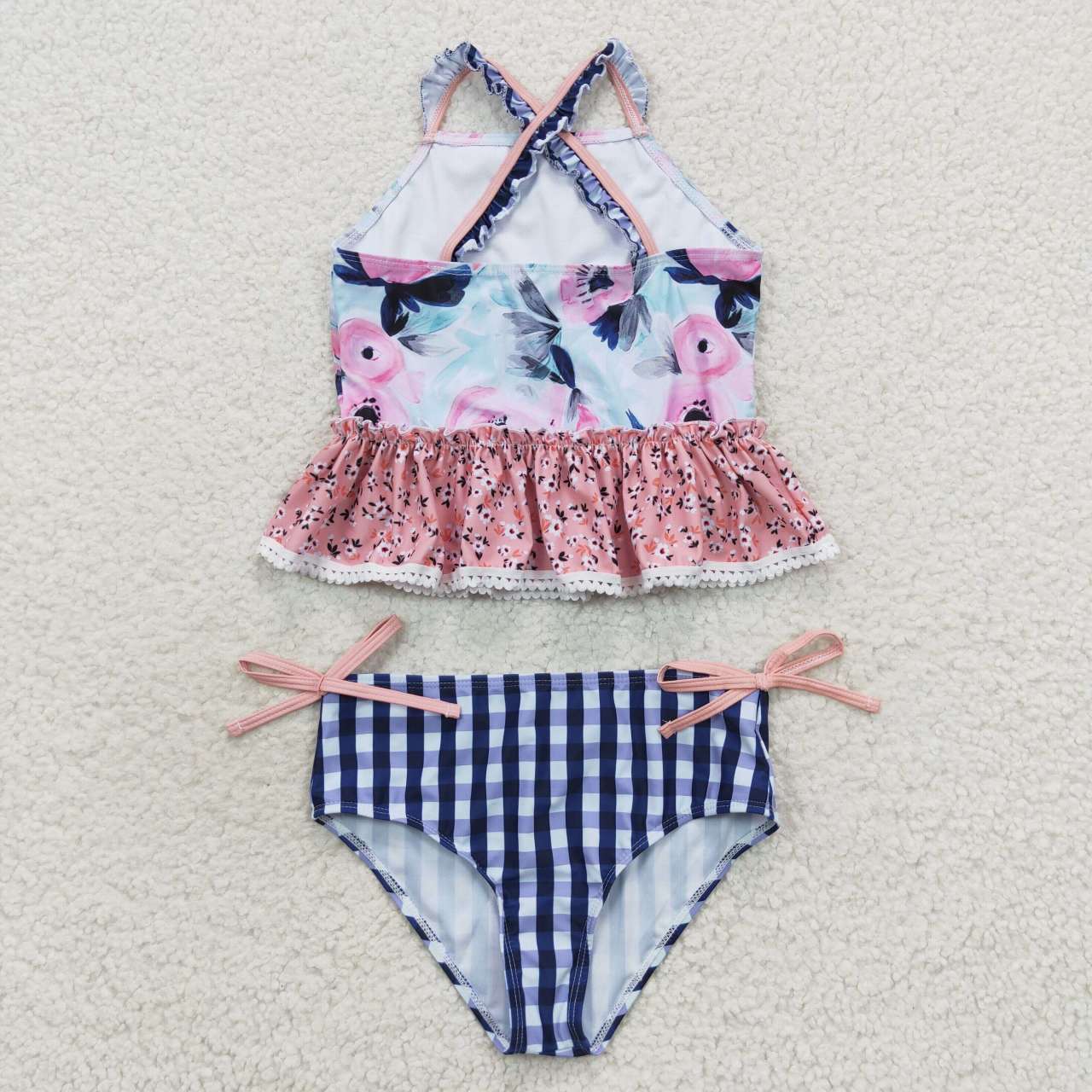 S0158 girls swimwear flower plaid 2pcs swim suit 20230808 RTS