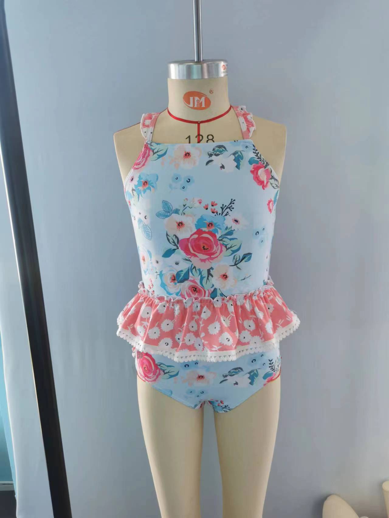 S0159   flowers short sleeve swimming suit bathing suit 20231018 RTS