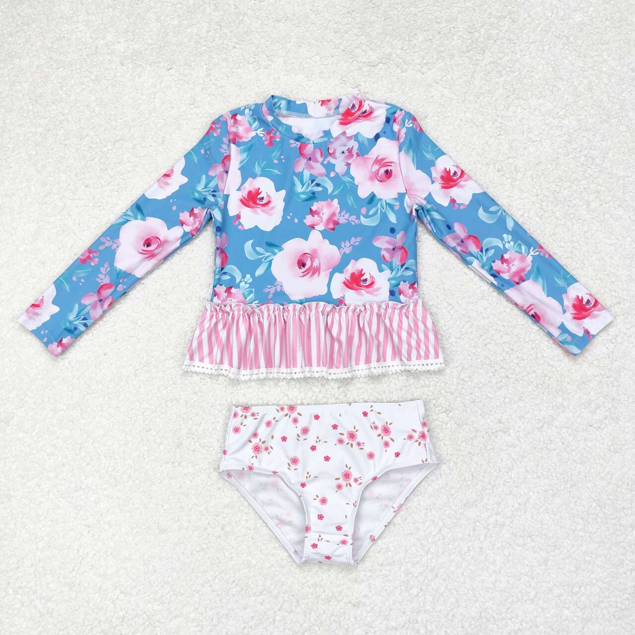 S0168 colorful flowers ruffles pink yellow white short sleeve swimming suit bathing suit 202407