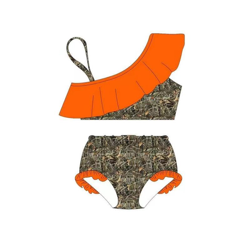 S0197 Orange camo long sleeve girl swimming suit bathing suit 202312