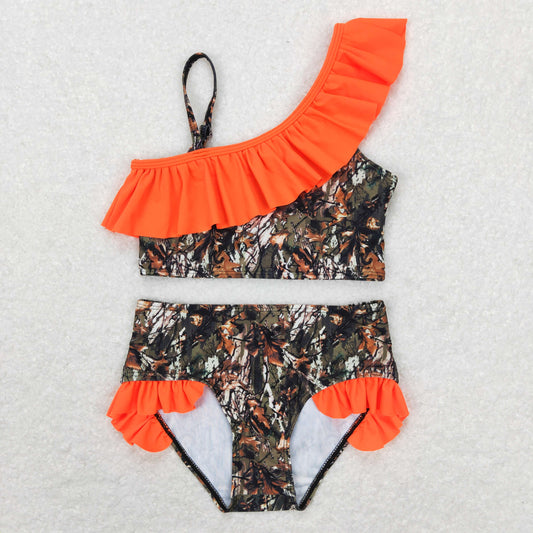 S0197 Orange camo long sleeve girl swimming suit bathing suit 202312