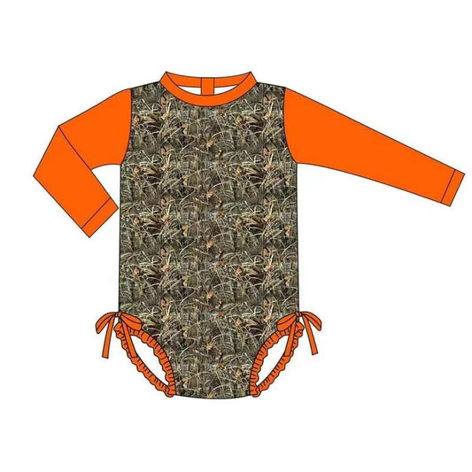 S0198 Orange camo long sleeve girl swimming suit bathing suit 20231109 preorder