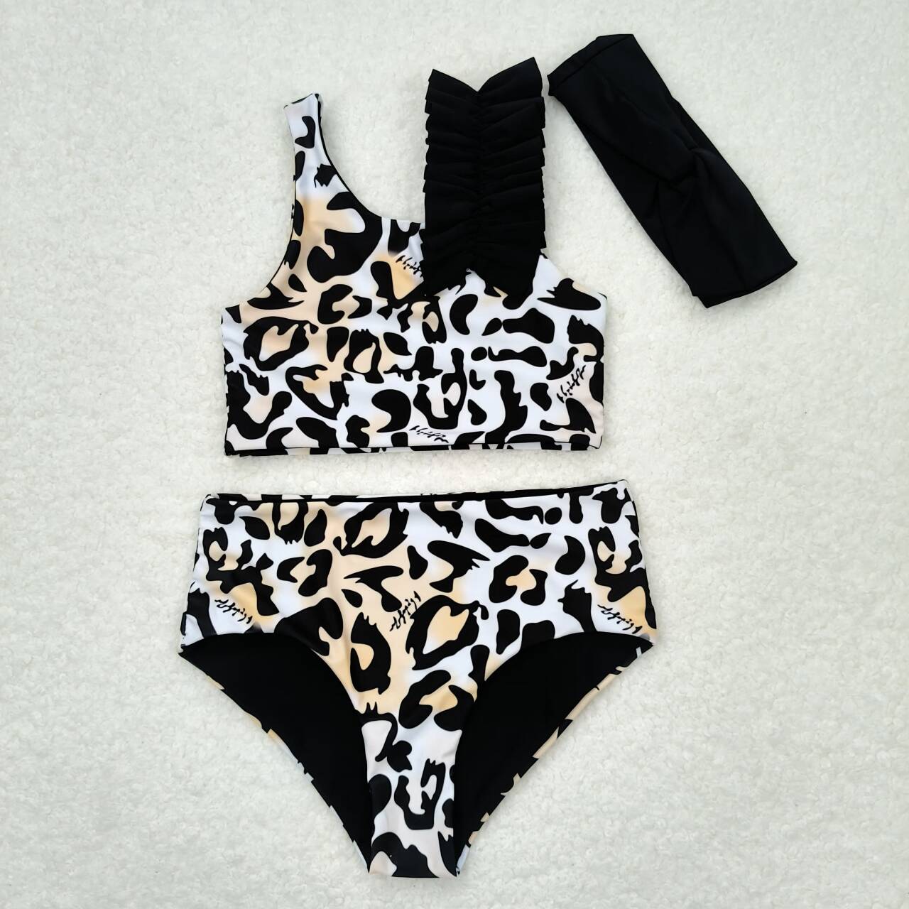 S0224 girl swimming leopard suit 202404 RTS WITH headband