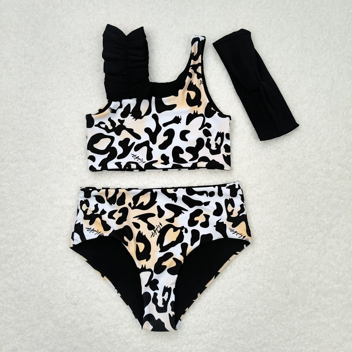 S0224 girl swimming leopard suit 202404 RTS WITH headband