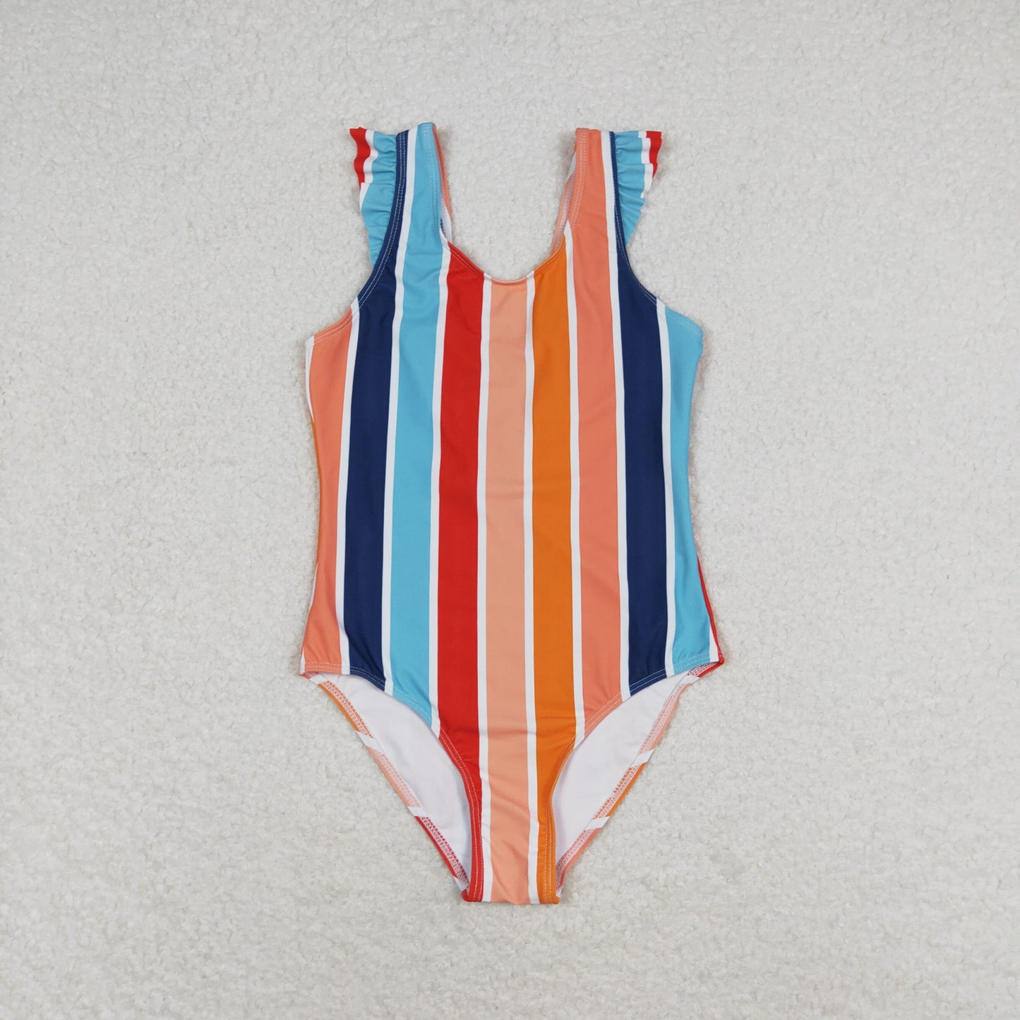 S0341 girl orange stripe swimwear 202405 RTS