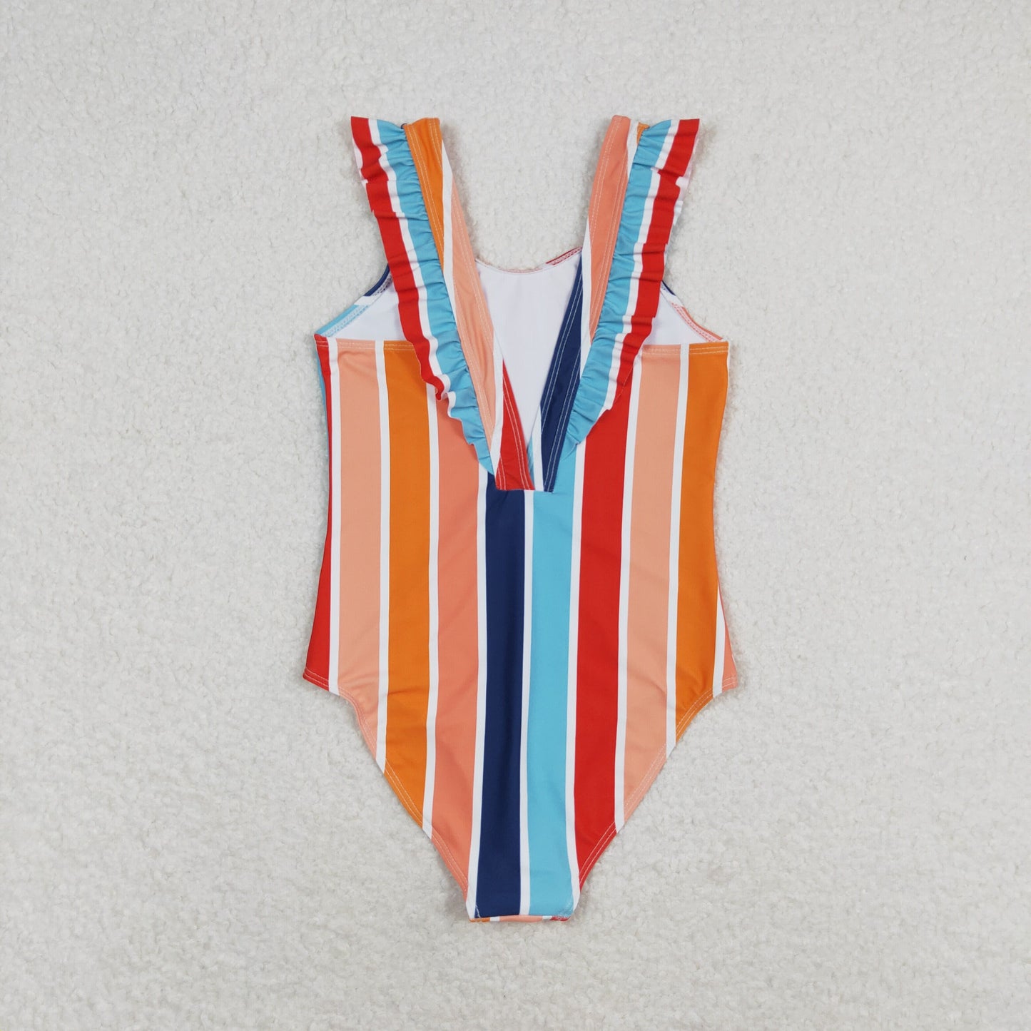 S0341 girl orange stripe swimwear 202405 RTS