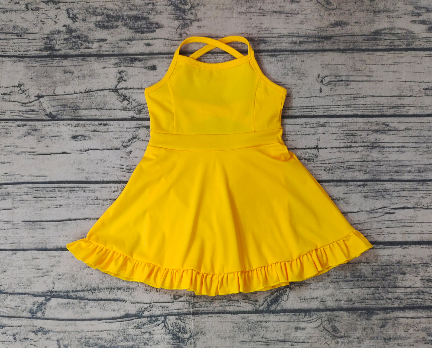 S0455  athletic dress sports yoga  Swimsuit yoga yellow girl summer shorts  dress outfit 202410 RTS