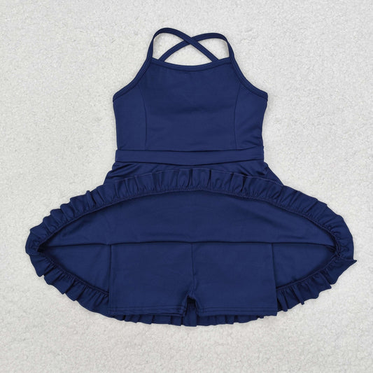 S0456 athletic dress sports yoga  Swimsuit yoga blue girl summer shorts dress outfit 202410 RTS