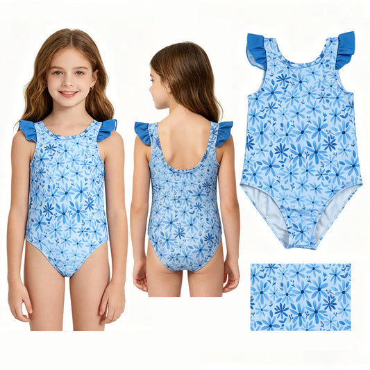S0515 flowers ruffles  short sleeve swimware swimsuit 202605 RTS