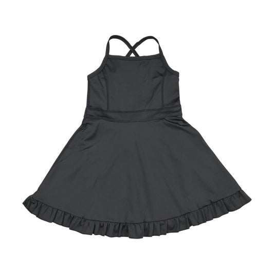 NO MOQ RTS S0552 Girl Clothes Solid Black Plain Print Sleeveless Criss Cross Strap Ruffle Hem Tennis Dress 202610